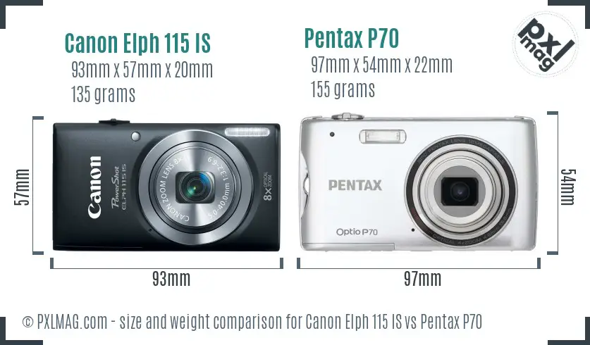 Canon Elph 115 IS vs Pentax P70 size comparison