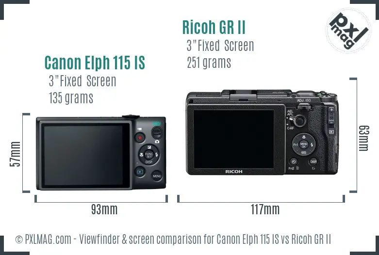 Canon Elph 115 IS vs Ricoh GR II Screen and Viewfinder comparison