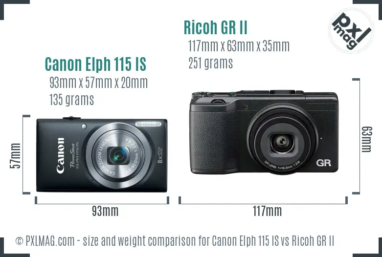 Canon Elph 115 IS vs Ricoh GR II size comparison