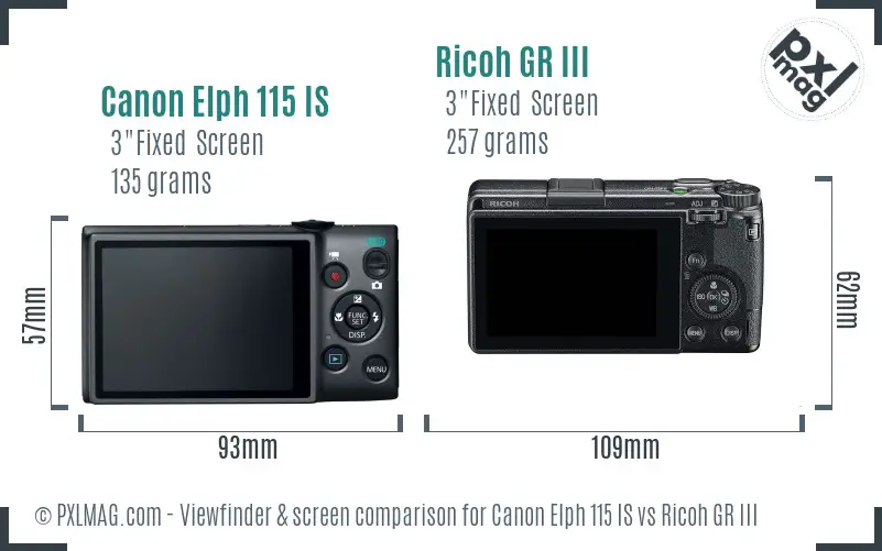 Canon Elph 115 IS vs Ricoh GR III Screen and Viewfinder comparison Canon Elph 115 IS vs Ricoh GR III Screen and Viewfinder comparison