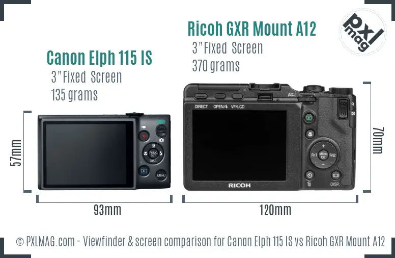 Canon Elph 115 IS vs Ricoh GXR Mount A12 Screen and Viewfinder comparison Canon Elph 115 IS vs Ricoh GXR Mount A12 Screen and Viewfinder comparison