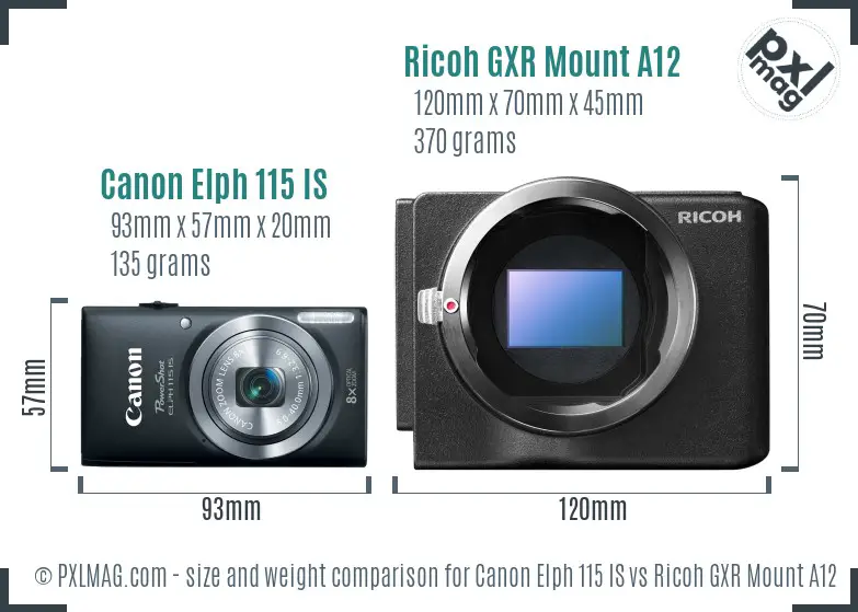 Canon Elph 115 IS vs Ricoh GXR Mount A12 size comparison Canon Elph 115 IS vs Ricoh GXR Mount A12 size comparison