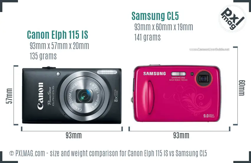 Canon Elph 115 IS vs Samsung CL5 size comparison