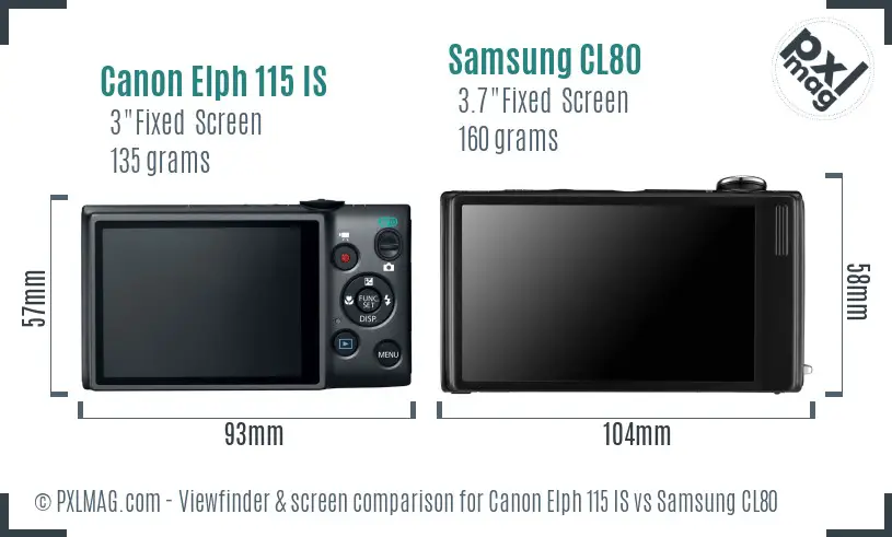 Canon Elph 115 IS vs Samsung CL80 Screen and Viewfinder comparison