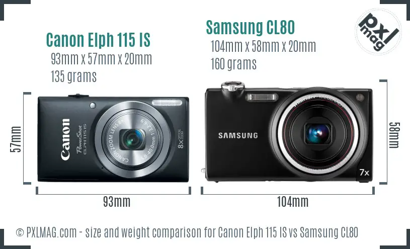 Canon Elph 115 IS vs Samsung CL80 size comparison