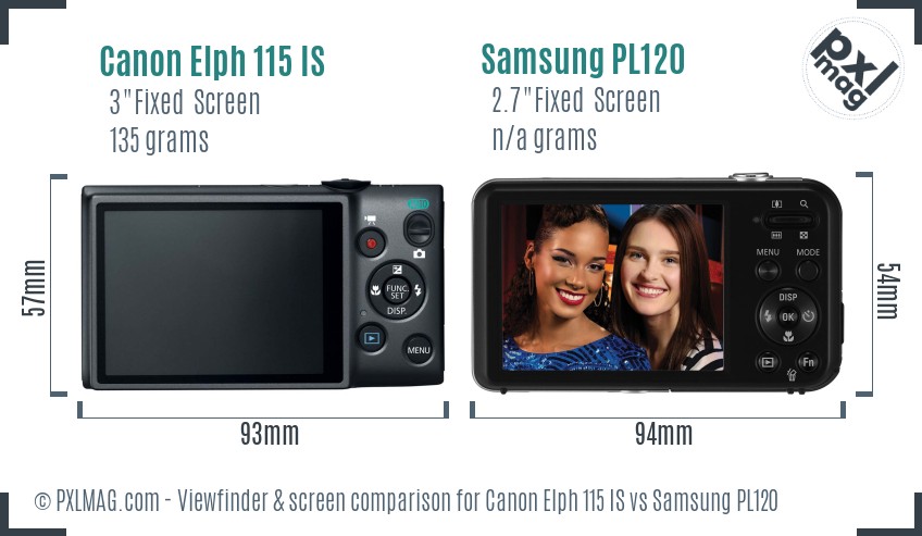 Canon Elph 115 IS vs Samsung PL120 Screen and Viewfinder comparison