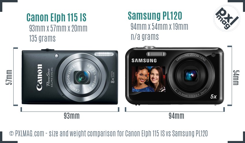 Canon Elph 115 IS vs Samsung PL120 size comparison Canon Elph 115 IS vs Samsung PL120 size comparison