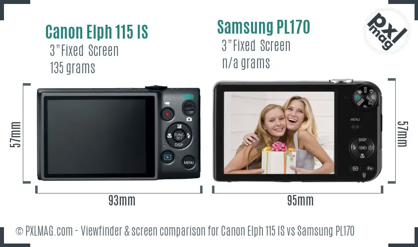 Canon Elph 115 IS vs Samsung PL170 Screen and Viewfinder comparison