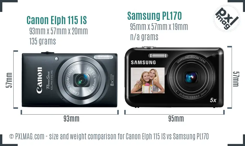 Canon Elph 115 IS vs Samsung PL170 size comparison