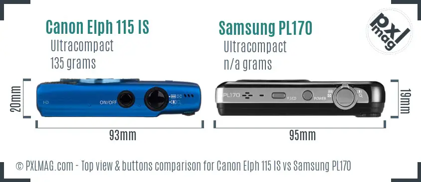 Canon Elph 115 IS vs Samsung PL170 top view buttons comparison