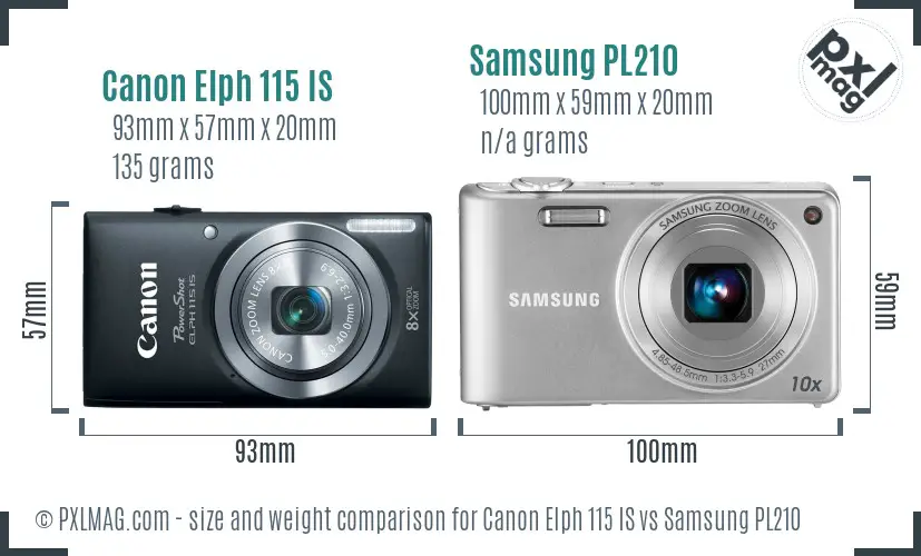 Canon Elph 115 IS vs Samsung PL210 size comparison