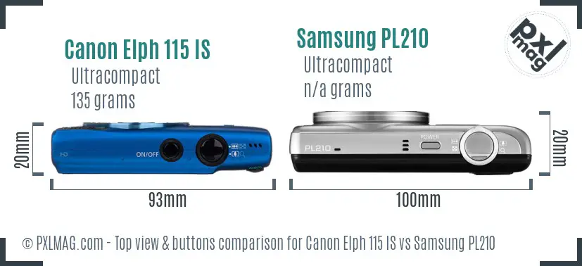 Canon Elph 115 IS vs Samsung PL210 top view buttons comparison