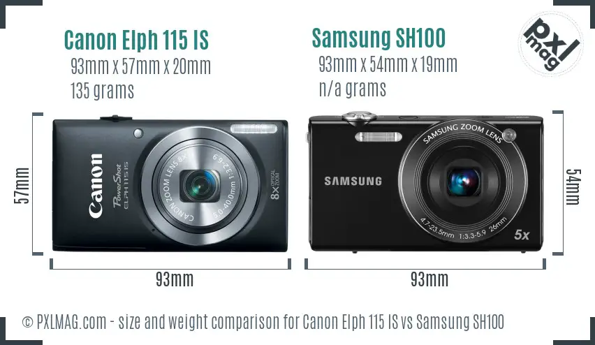 Canon Elph 115 IS vs Samsung SH100 size comparison