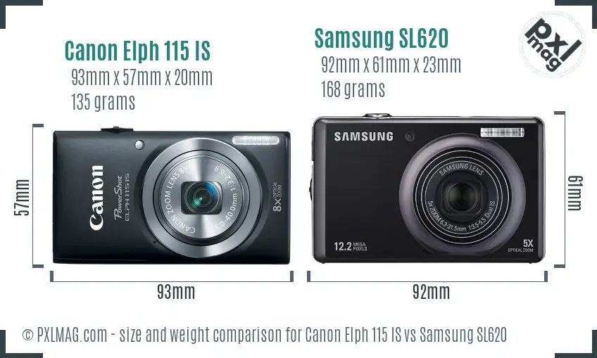 Canon Elph 115 IS vs Samsung SL620 size comparison