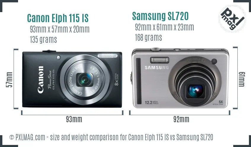 Canon Elph 115 IS vs Samsung SL720 size comparison