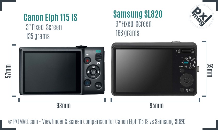 Canon Elph 115 IS vs Samsung SL820 Screen and Viewfinder comparison