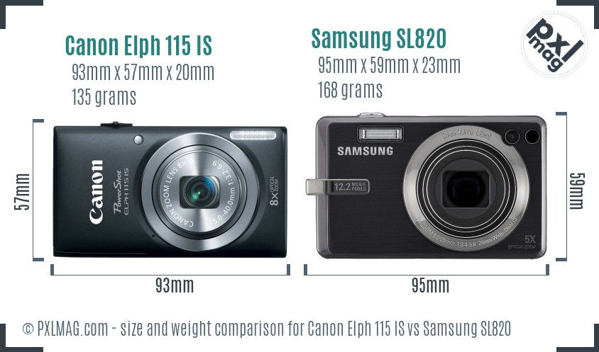 Canon Elph 115 IS vs Samsung SL820 size comparison