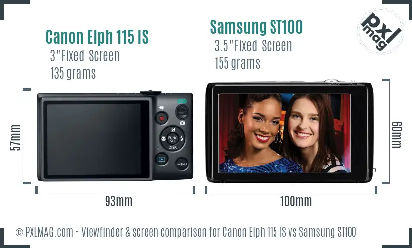 Canon Elph 115 IS vs Samsung ST100 Screen and Viewfinder comparison