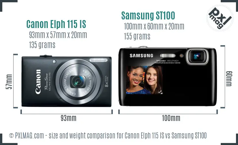 Canon Elph 115 IS vs Samsung ST100 size comparison