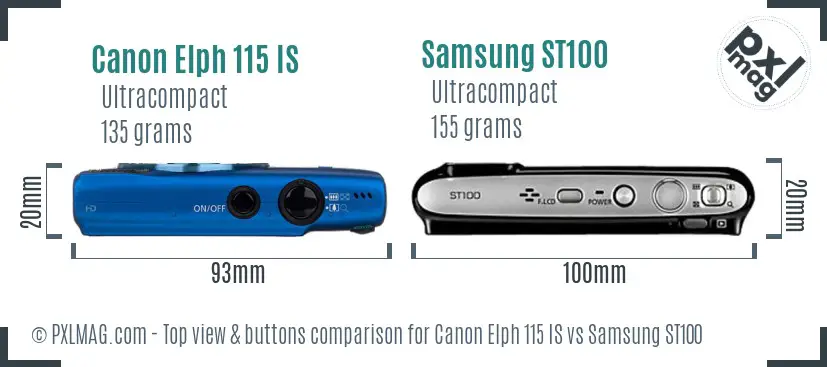Canon Elph 115 IS vs Samsung ST100 top view buttons comparison