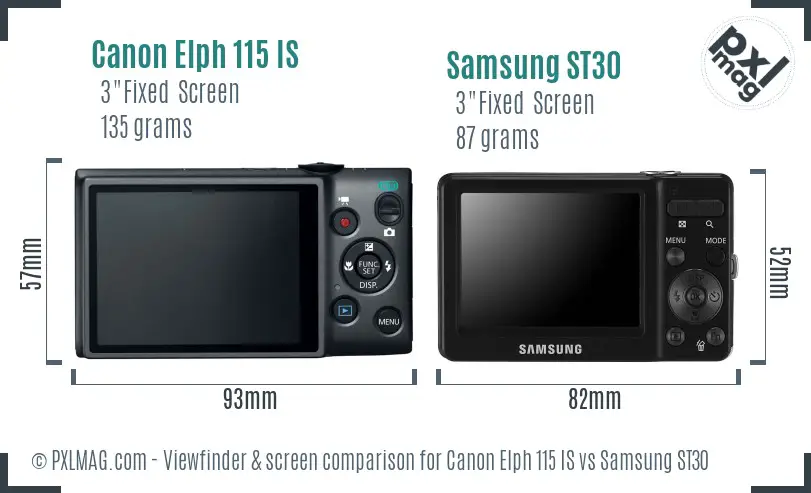 Canon Elph 115 IS vs Samsung ST30 Screen and Viewfinder comparison