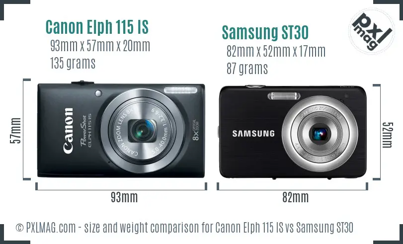 Canon Elph 115 IS vs Samsung ST30 size comparison
