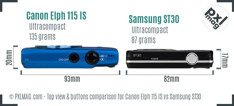 Canon Elph 115 IS vs Samsung ST30 top view buttons comparison