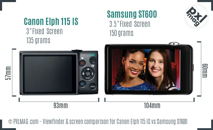 Canon Elph 115 IS vs Samsung ST600 Screen and Viewfinder comparison