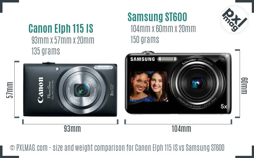 Canon Elph 115 IS vs Samsung ST600 size comparison