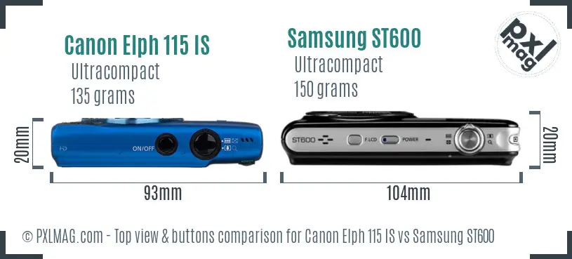 Canon Elph 115 IS vs Samsung ST600 top view buttons comparison