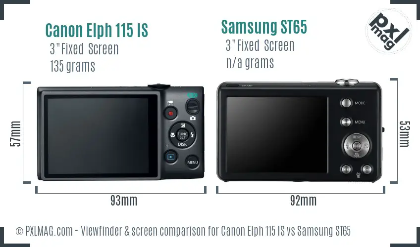 Canon Elph 115 IS vs Samsung ST65 Screen and Viewfinder comparison