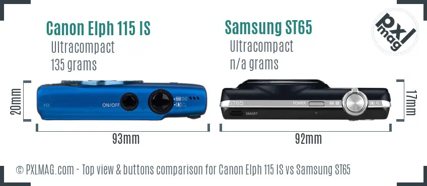 Canon Elph 115 IS vs Samsung ST65 top view buttons comparison