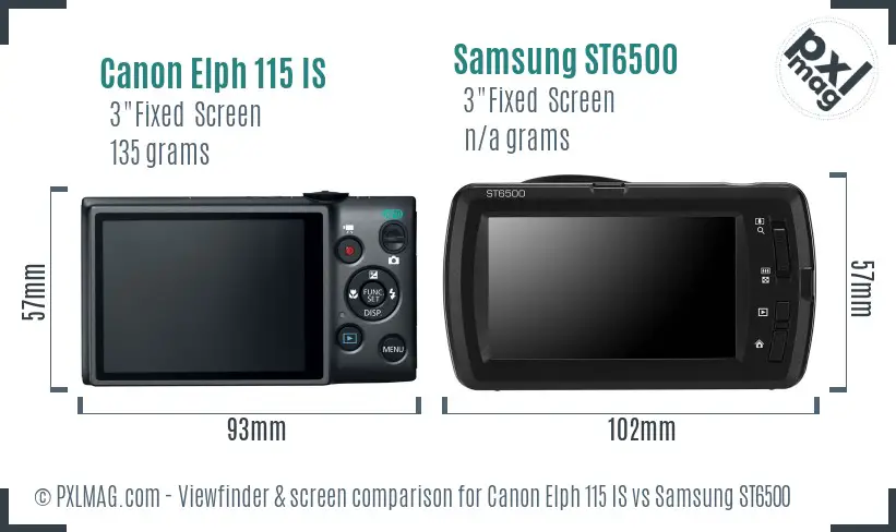 Canon Elph 115 IS vs Samsung ST6500 Screen and Viewfinder comparison
