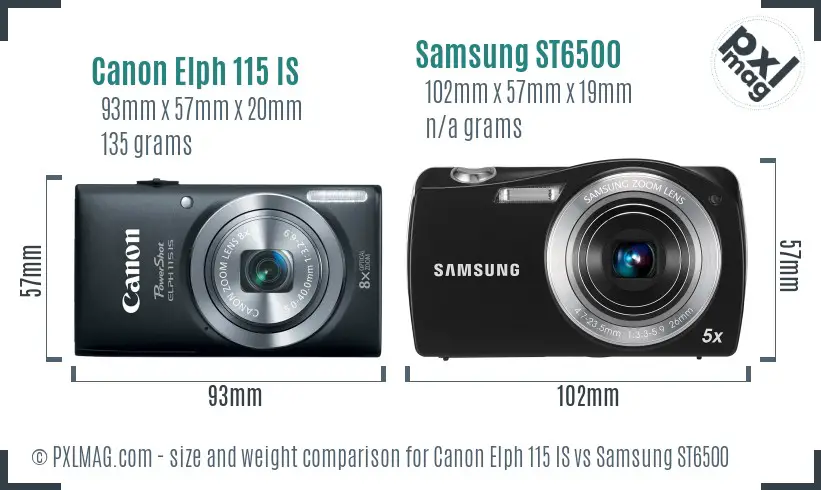 Canon Elph 115 IS vs Samsung ST6500 size comparison