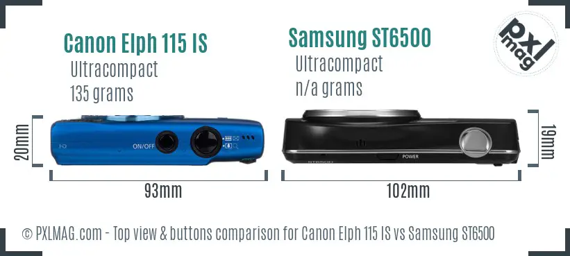 Canon Elph 115 IS vs Samsung ST6500 top view buttons comparison