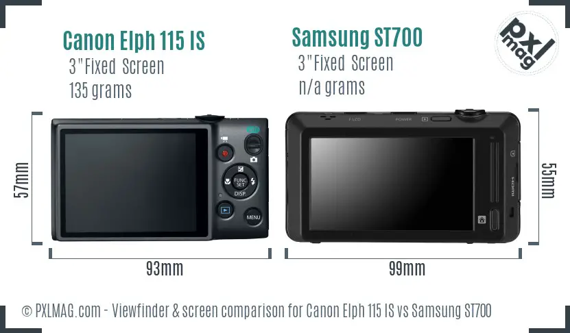 Canon Elph 115 IS vs Samsung ST700 Screen and Viewfinder comparison