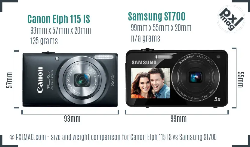 Canon Elph 115 IS vs Samsung ST700 size comparison