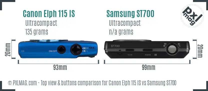 Canon Elph 115 IS vs Samsung ST700 top view buttons comparison