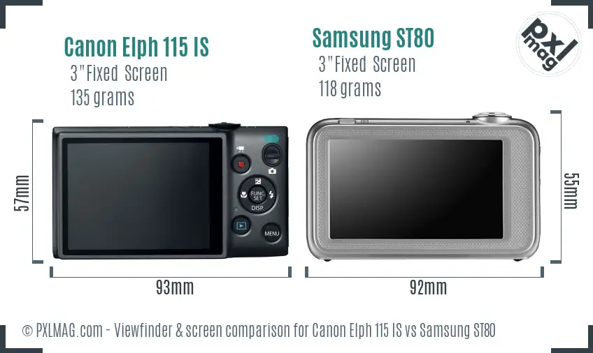Canon Elph 115 IS vs Samsung ST80 Screen and Viewfinder comparison