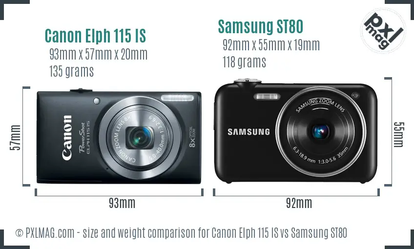 Canon Elph 115 IS vs Samsung ST80 size comparison