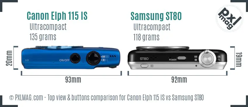 Canon Elph 115 IS vs Samsung ST80 top view buttons comparison