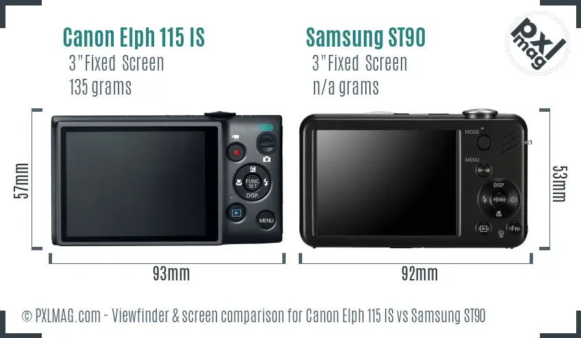 Canon Elph 115 IS vs Samsung ST90 Screen and Viewfinder comparison