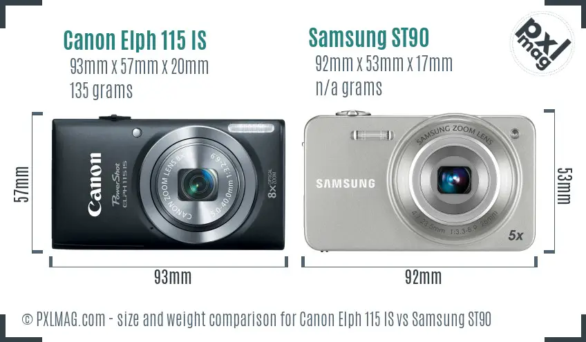 Canon Elph 115 IS vs Samsung ST90 size comparison