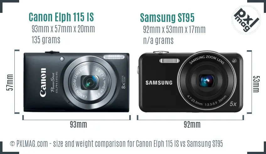 Canon Elph 115 IS vs Samsung ST95 size comparison