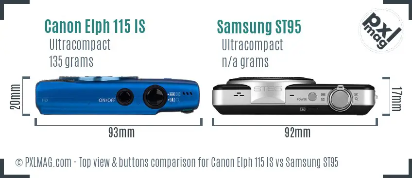 Canon Elph 115 IS vs Samsung ST95 top view buttons comparison