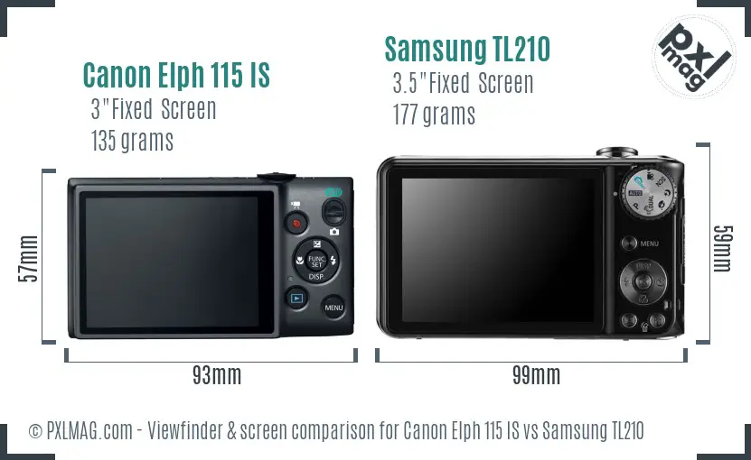 Canon Elph 115 IS vs Samsung TL210 Screen and Viewfinder comparison