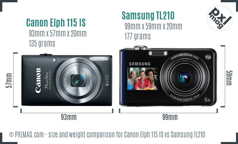 Canon Elph 115 IS vs Samsung TL210 size comparison