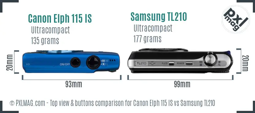 Canon Elph 115 IS vs Samsung TL210 top view buttons comparison