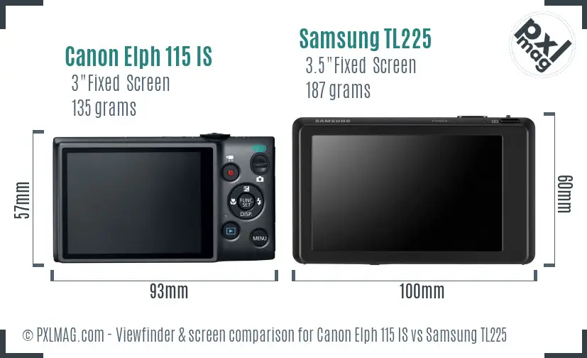Canon Elph 115 IS vs Samsung TL225 Screen and Viewfinder comparison