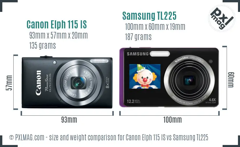 Canon Elph 115 IS vs Samsung TL225 size comparison